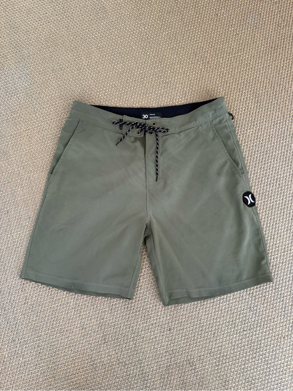 Hurley Men's Olive Swim Board Shorts with Black Drawcord